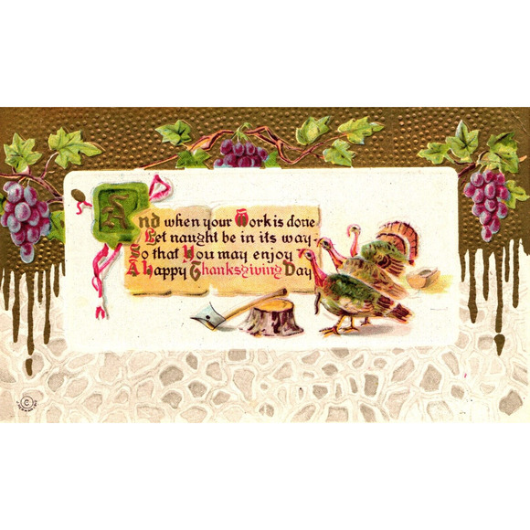 Postcard When Work is Done Let Naught Be In Way Enjoy Happy Thanksgiving Day - Picture 1 of 2